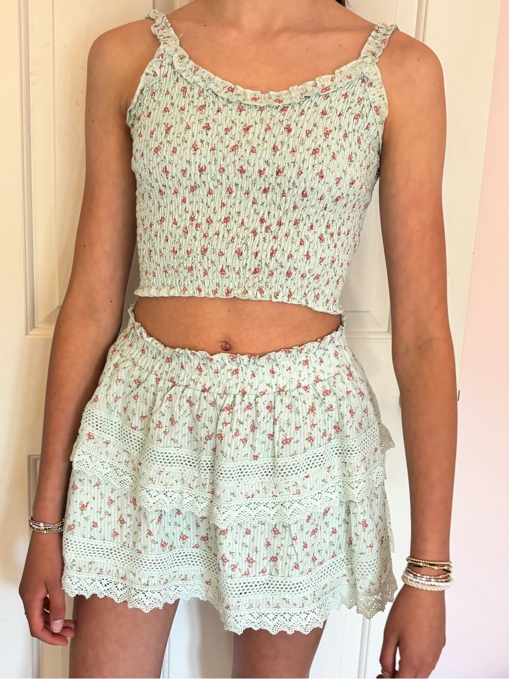 KatieJ NYC Floral Skirt Set XL Girls 14 Smocked Crop Top Matching Set Cottagecor